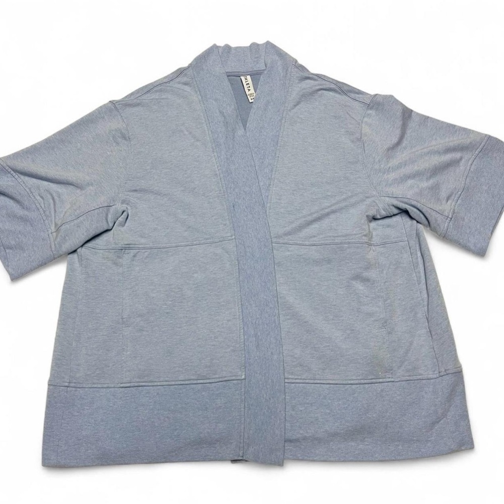 ATHLETA Lotus Wrap Size S/M Heather Blue Short Sleeve Open Front Comfy Cardigan - Picture 2 of 8